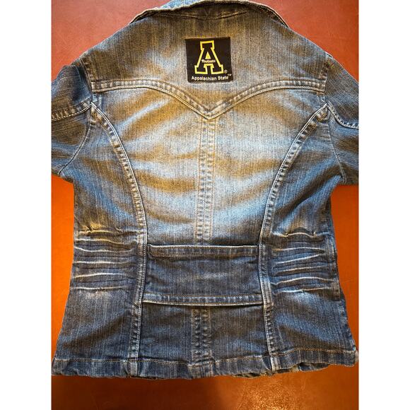 Custom App State Mountaineers Cropped Denim Jacket Vintage Style XS 🤍🖤💛 - Picture 9 of 9
